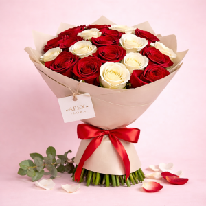 Bouquet of 100 White and Red roses