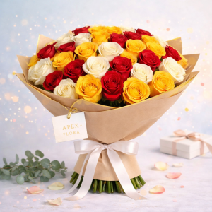 Premium Mixed Roses Bouquet – Red/Yellow/White